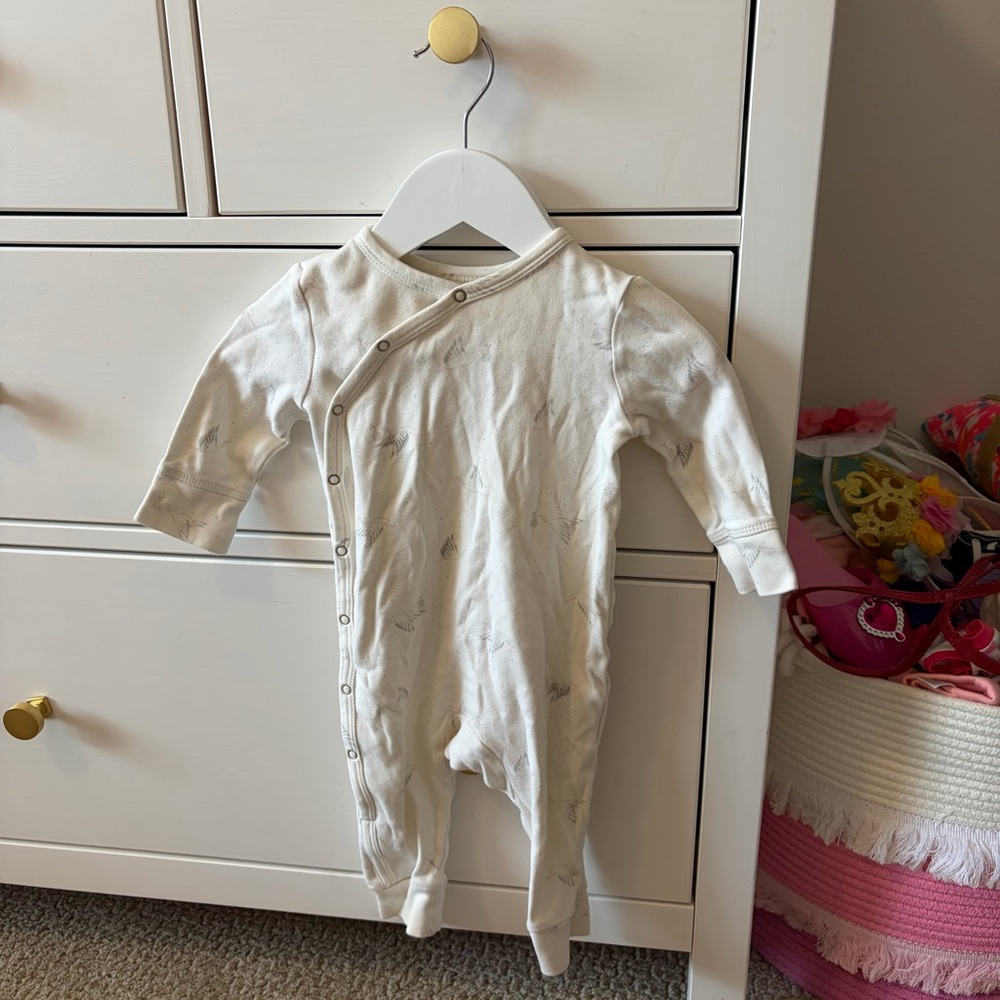Pehr Stork Print Snap Romper 6-12 Months Organic Cotton